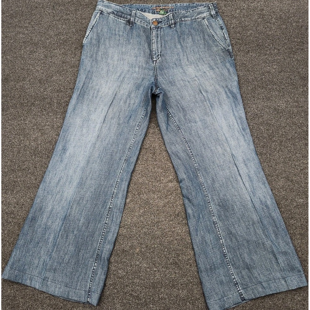 Vintage Ralph Lauren Womens 14 Wide Leg Jeans High Rise Linen Blend